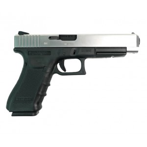 Страйкбольный пистолет WE Glock-34 Gen.4 Silver, сменные накладки WE-G008B-SV